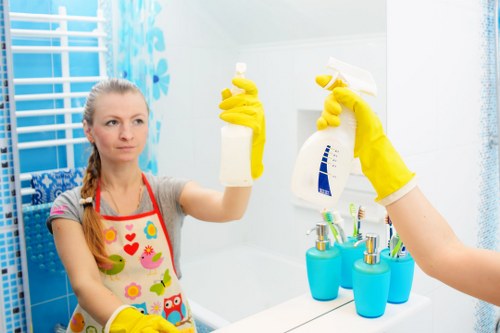 Professional commercial cleaning in a modern office lobby