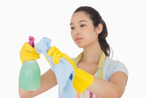 Cleaner polishing surfaces during after builders cleaning in a renovated property