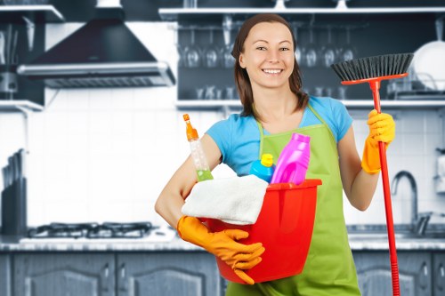 Cleaner preparing a new apartment for move in