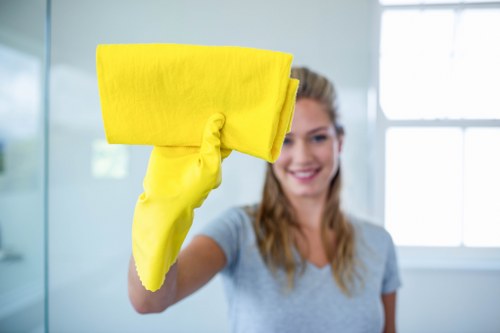 Technician treating fabric furniture during upholstery cleaning