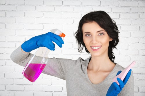 Sanitized workplace surfaces and floor care in a business setting