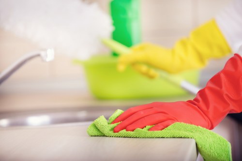 Final stage of after builders cleaning in a bright newly completed interior